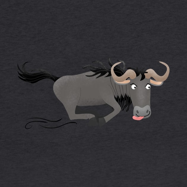 Funny wildebeest running cartoon illustration by FrogFactory